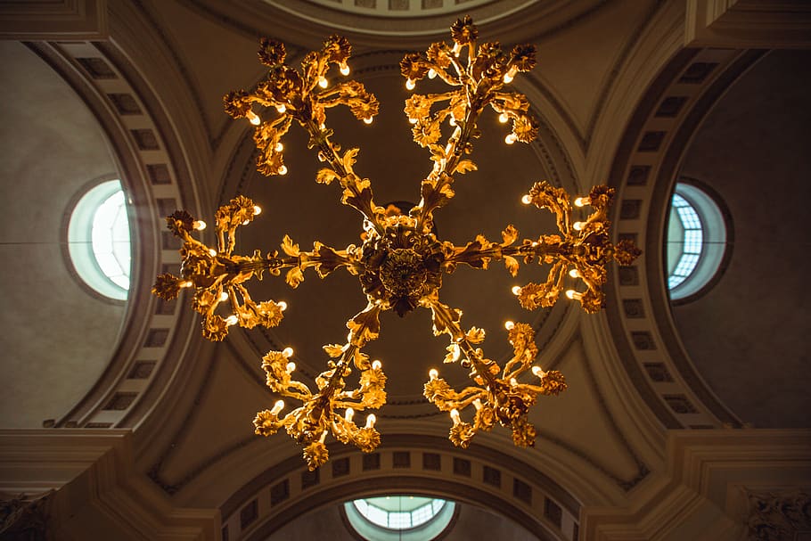 architecture, low angle view, chandelier, built structure, illuminated HD wallpaper