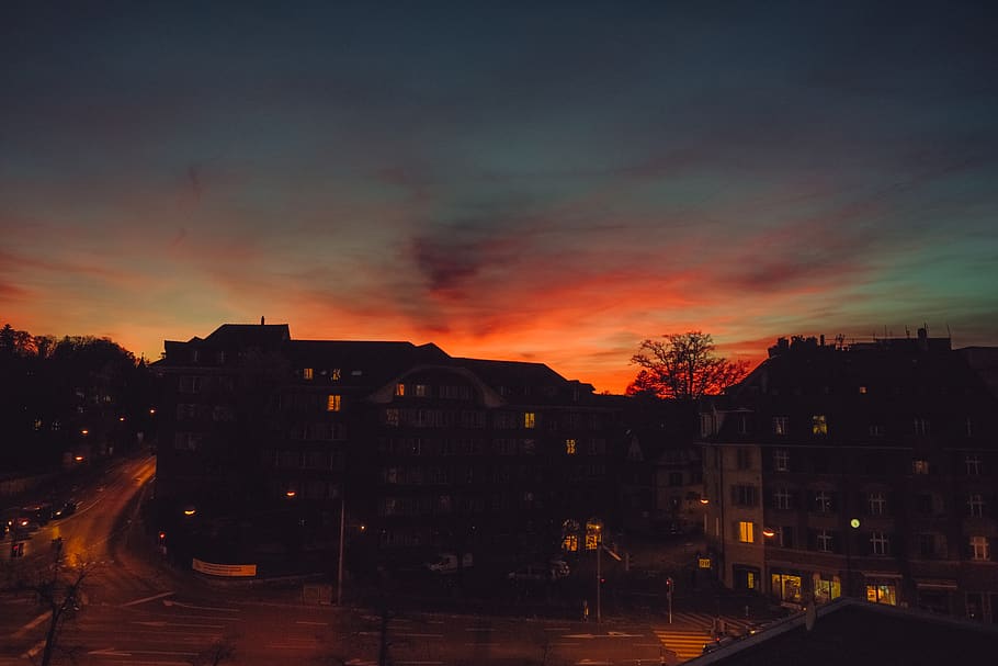 bern, schweiz, eigerplatz, city, lights, sunset, street, building exterior HD wallpaper