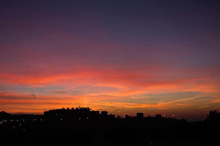 sky, heaven, dawn, clouds, sunrise, morning, sunset, building exterior HD wallpaper
