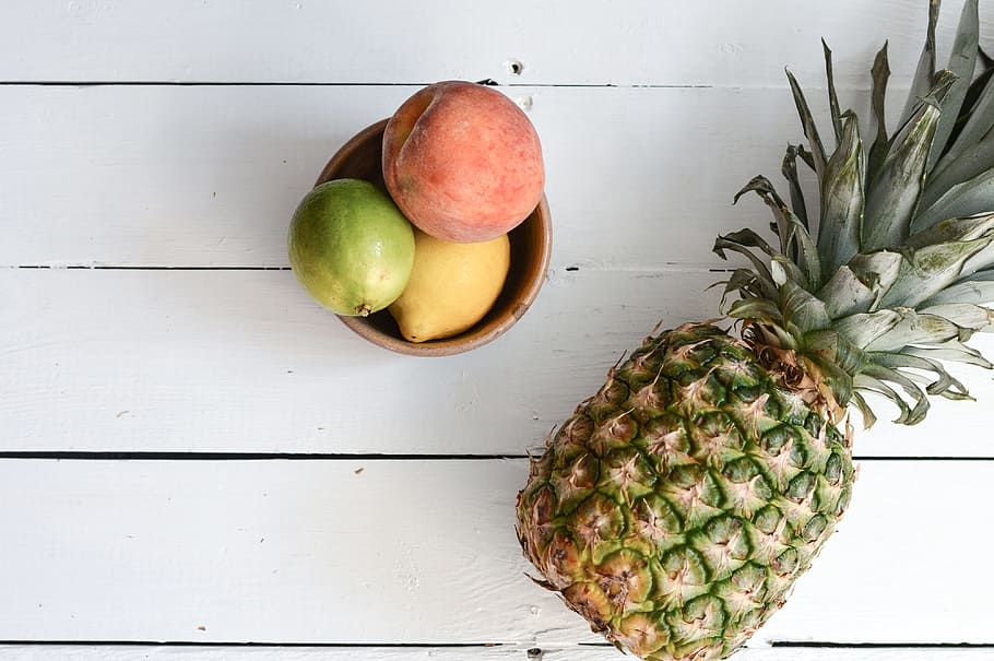 Pineapple, bowl, citrus, fruit, lemon, lime, food and drink, healthy eating HD wallpaper