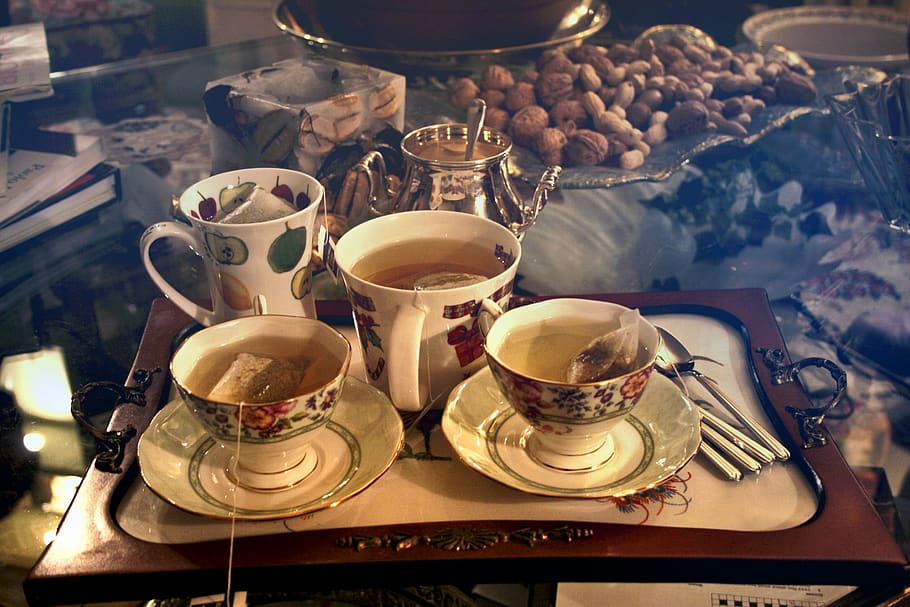Three Cups of Teas on Serving Tray, beverage, color, cutlery, HD wallpaper