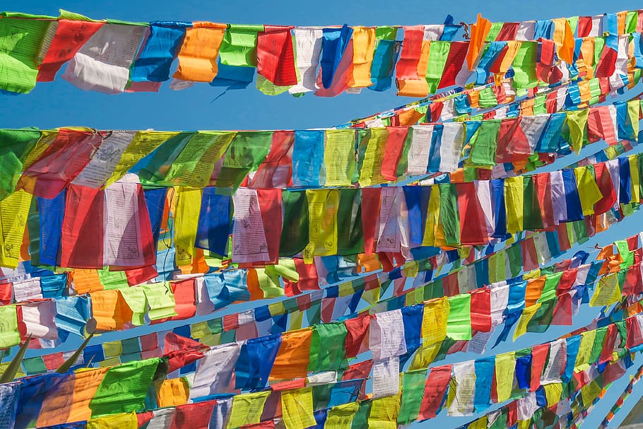 assorted-color buntings, multi colored, hanging, large group of objects HD wallpaper