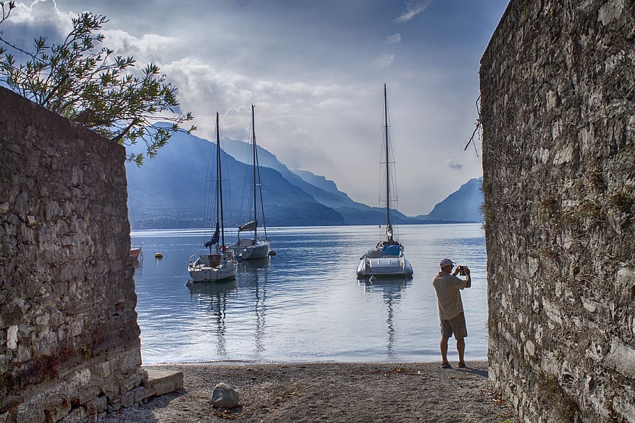 harbour, boat, bay, harbor, yacht, mountains, tourist, photographer HD wallpaper