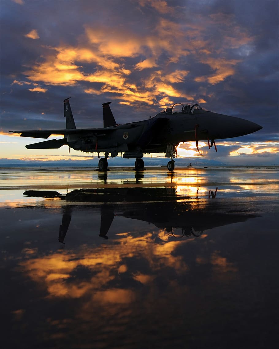 reflection, aircraft, airplane, warrior, jet, sky, transportation HD wallpaper