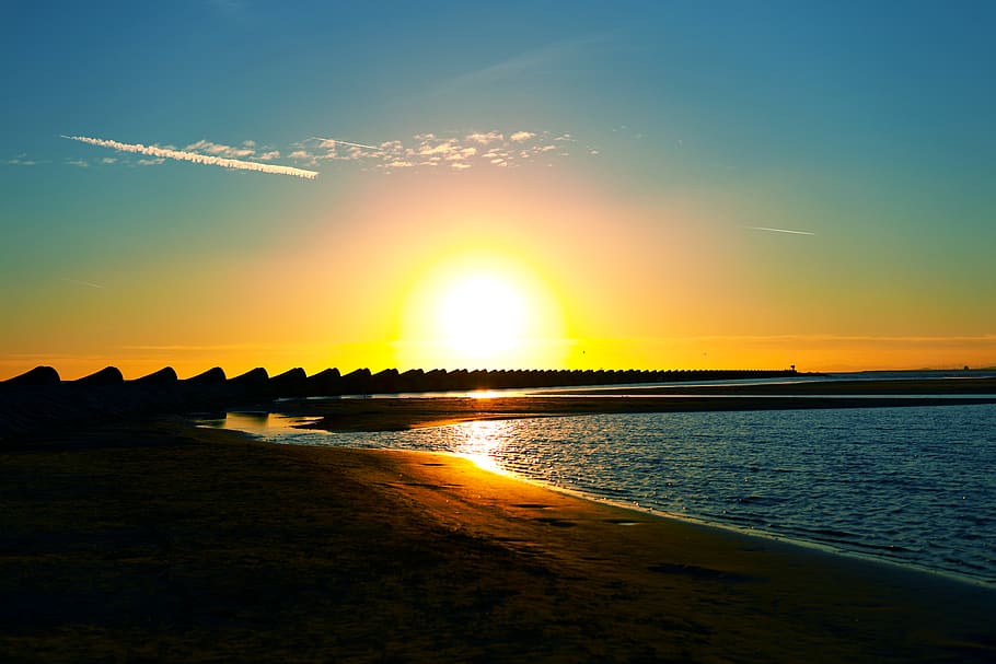 sunset, lake, wallpaper, spain, barcelona, cubelles, sky, water HD wallpaper