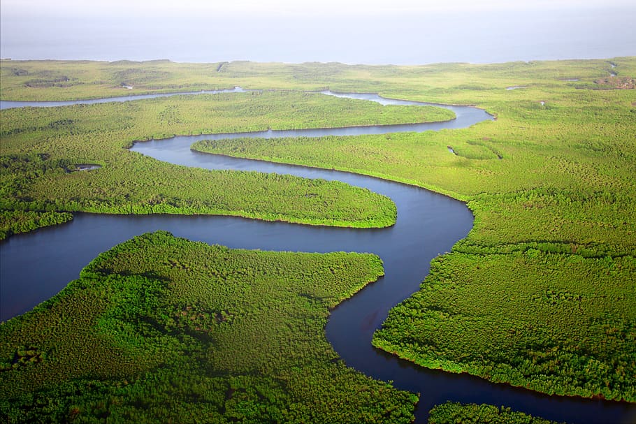 river bed, canal, landscape, aerial view, water, scenic, green color HD wallpaper