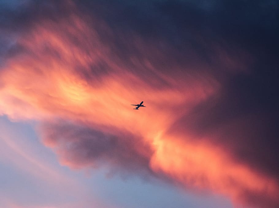 low angle photography of flying passenger plane, aeroplane, cloudscape HD wallpaper