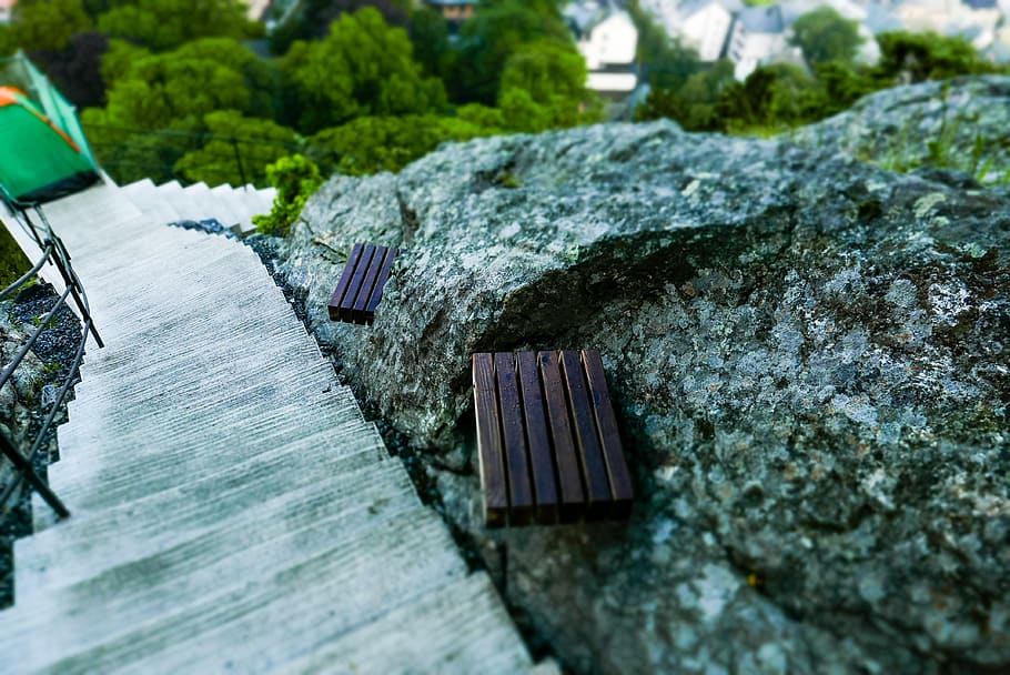 norway, ålesund, path, nature, rocks, tilt shift, travel, trees HD wallpaper