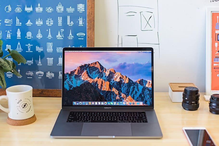 Laptop on Desk, technology, computer, designer, macBook, office, HD wallpaper