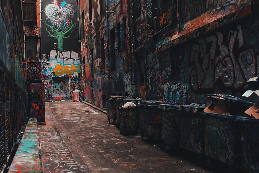 melbourne, australia, hosier lane, rubbish, graffiti, street
