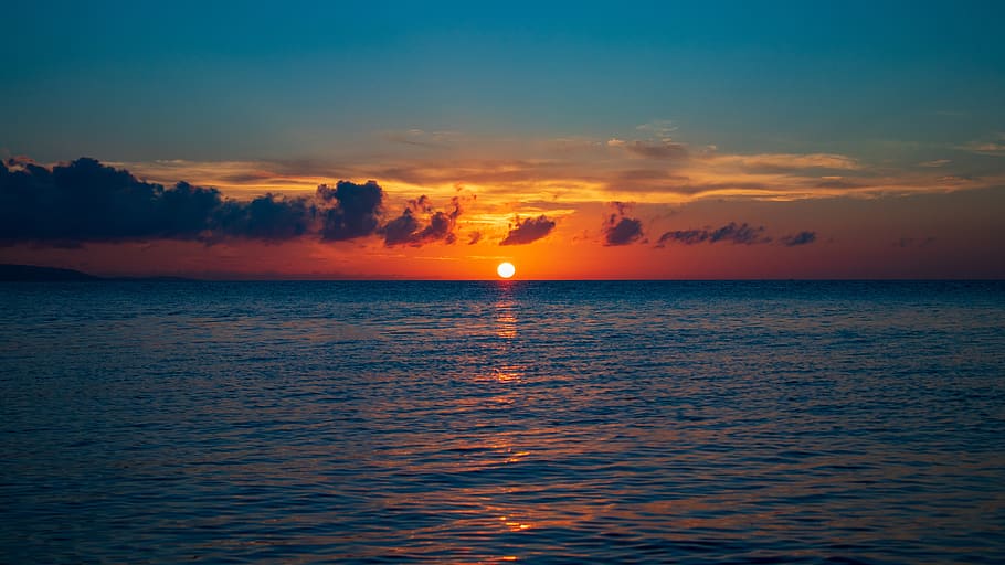 sun, sunset, sky, cloud, at dusk, japan, landscape, light, sea HD wallpaper
