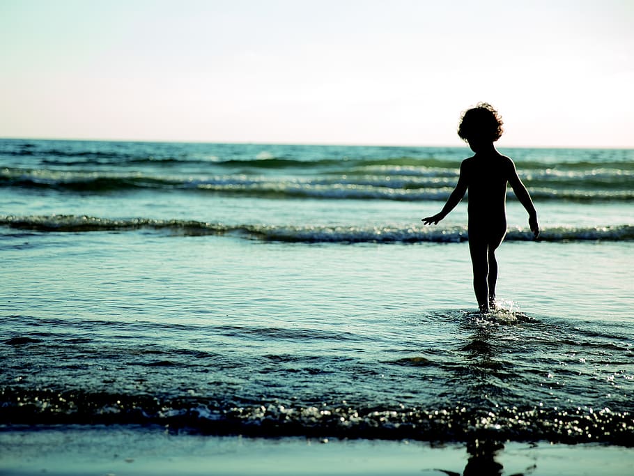 Child Walking on Seashore during Daytime, beach, ocean, sand HD wallpaper
