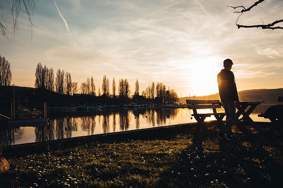 lake constance, reflection, walk, people, sunn, sunnset, light HD wallpaper