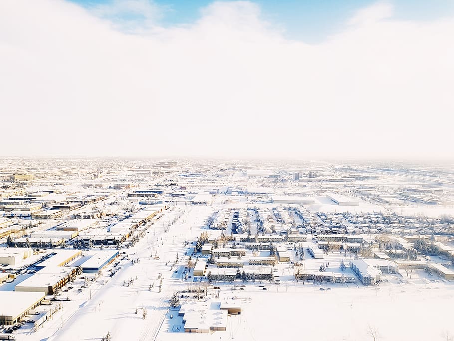canada, calgary, snow, winter, city, arctic, ice, aerial view HD wallpaper