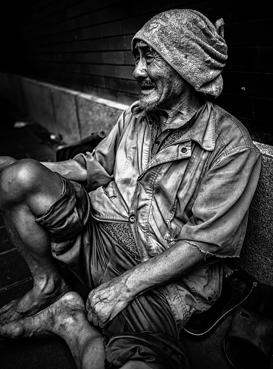 homeless, beggar, poverty, man, portrait, sad, life, hunger, HD wallpaper