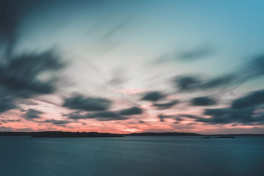 body of water under cloudy sky, long exposure, sunset, sunrise HD wallpaper