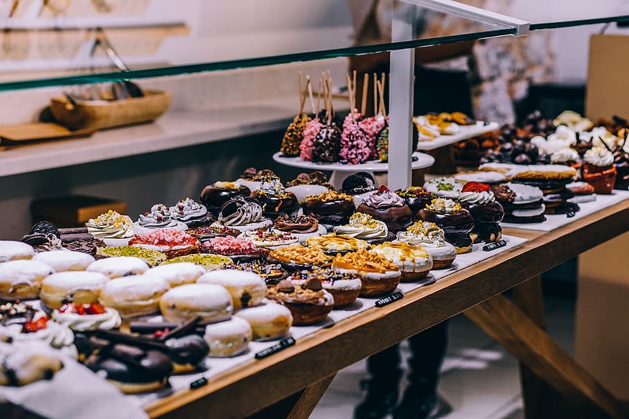 assorted dessert lot, retail, choice, variation, for sale, food and drink HD wallpaper