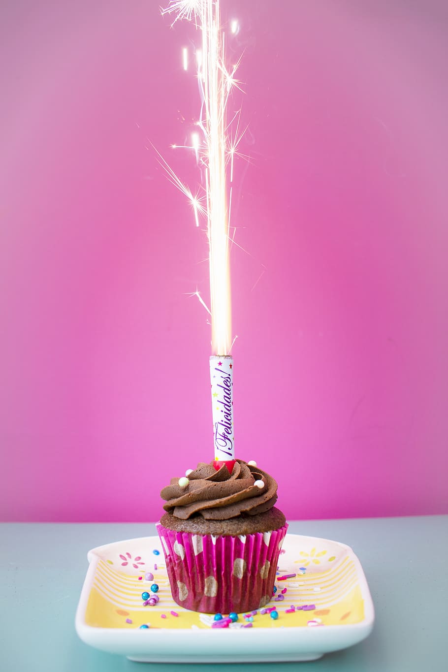 Cupcake With Sparkler, celebration, chocolate, delicious, dessert HD wallpaper