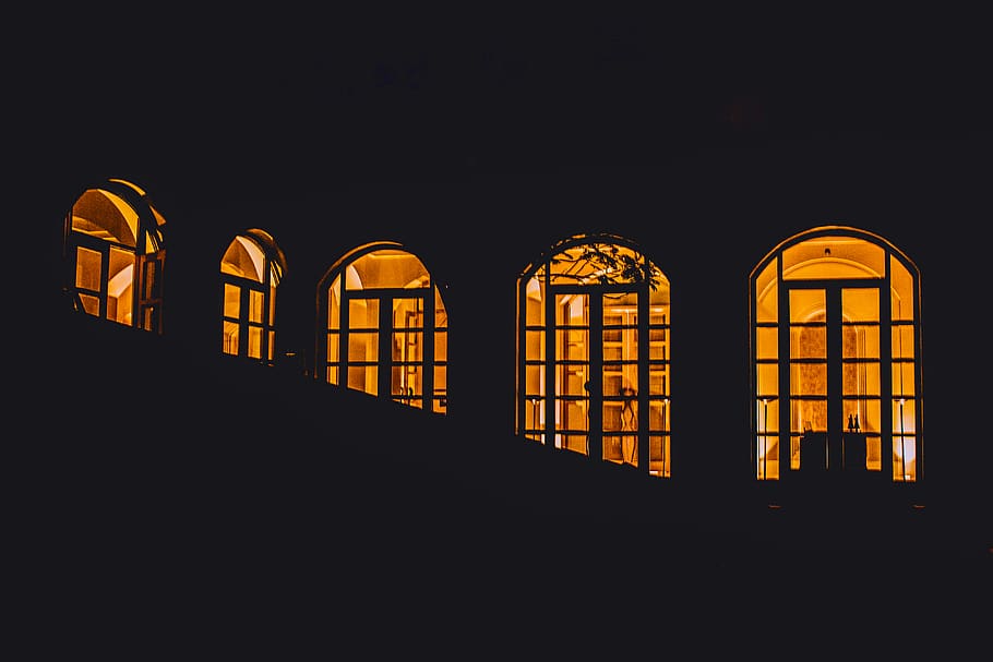 gate, path, walkway, art, window, silhouette, corridor, architecture HD wallpaper