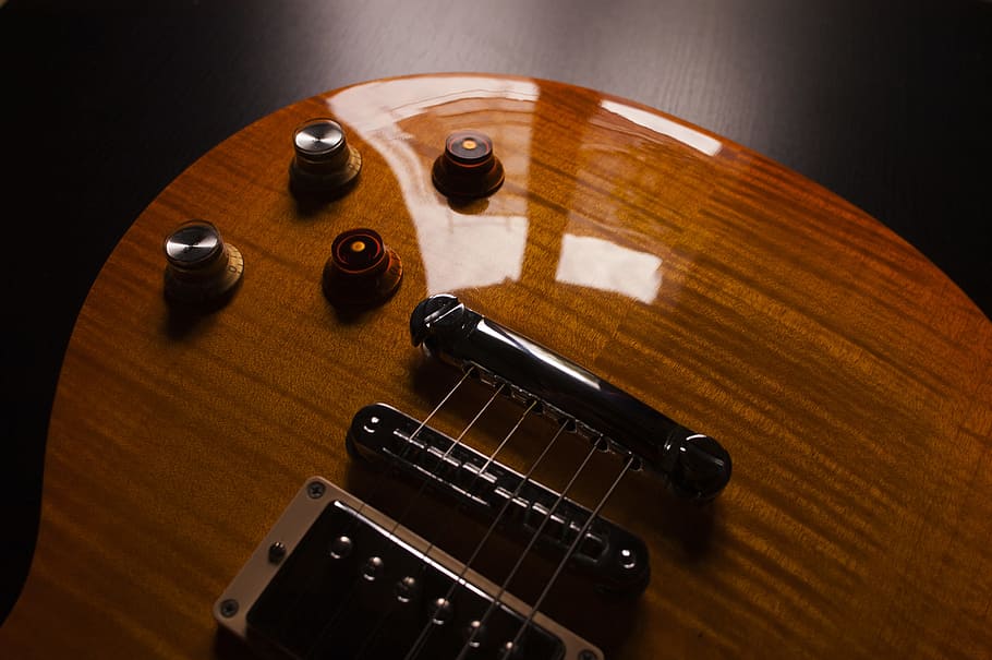 electric, guitar, strings, musical, instrument, glossy, brown HD wallpaper