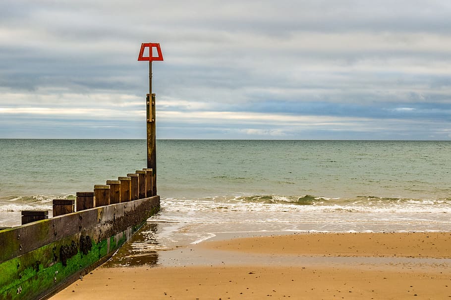 beach, empty, sea, sand, ocean, horizon, winter, bournemouth HD wallpaper