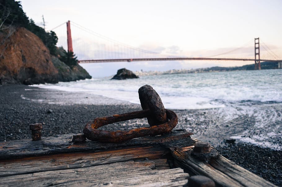 beach, ocean, sunset, winter, fall, ship, shipyard, rust, rust chain HD wallpaper