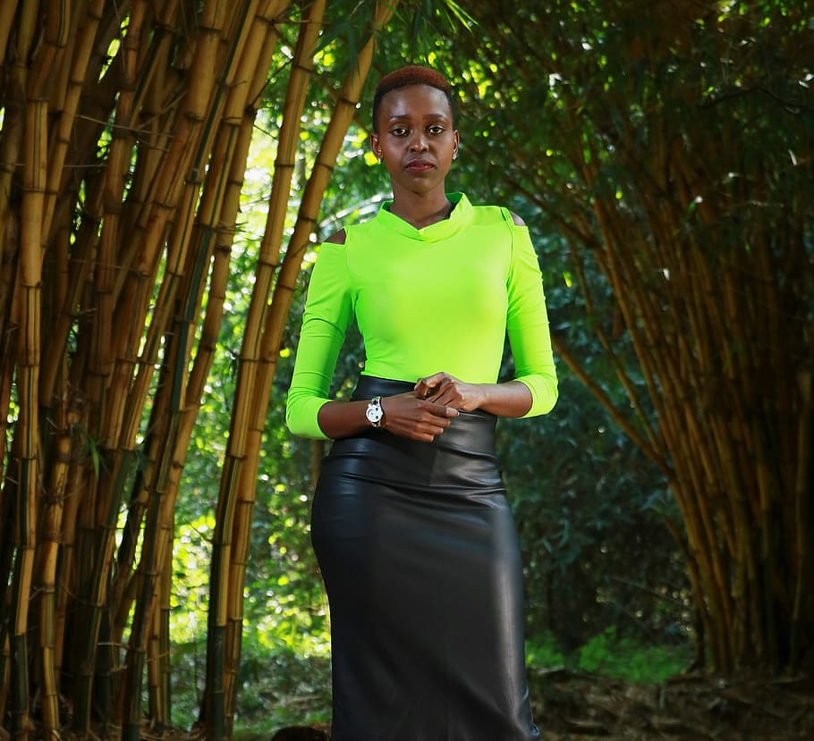 Woman Standing Beside Bamboo Trees, beautiful, daylight, environment HD wallpaper