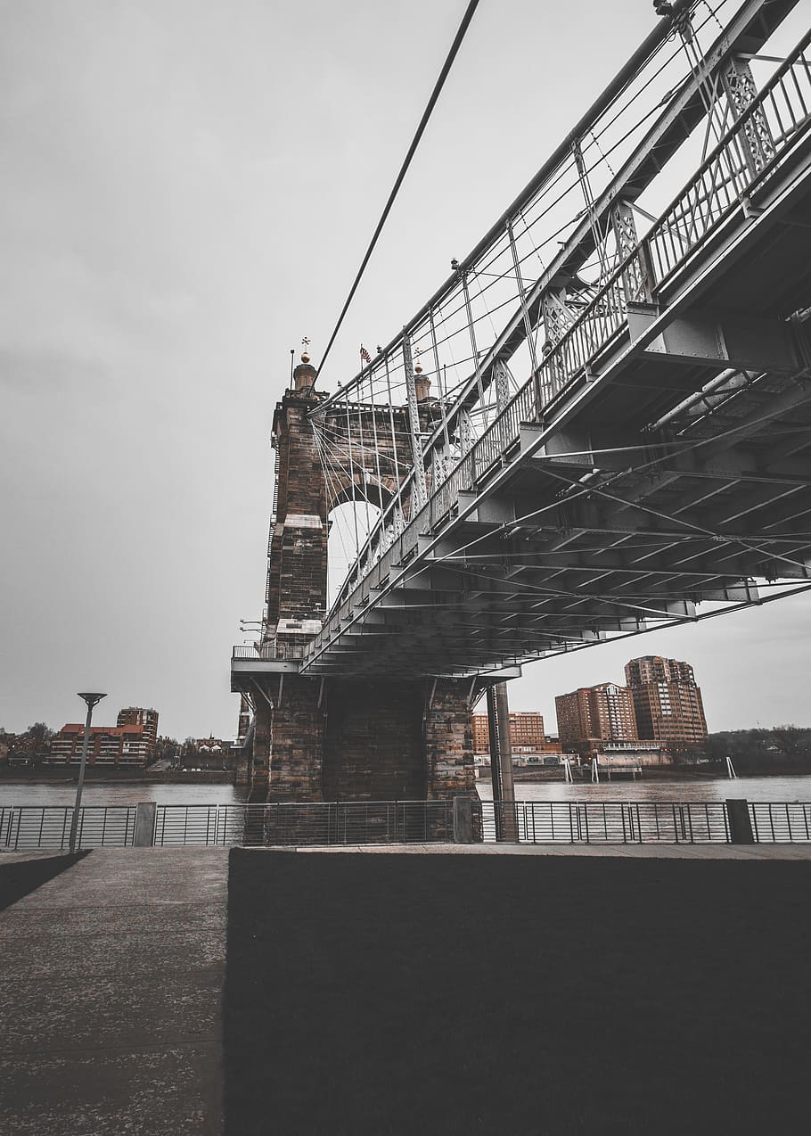 gray and brown bridge, movement, pattern, typography, downtown HD wallpaper