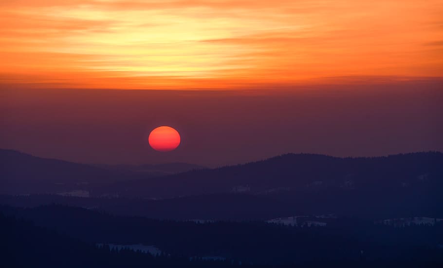 sunset, landscape, twilight, winter, forest, head of ran, neuchâtel, HD wallpaper