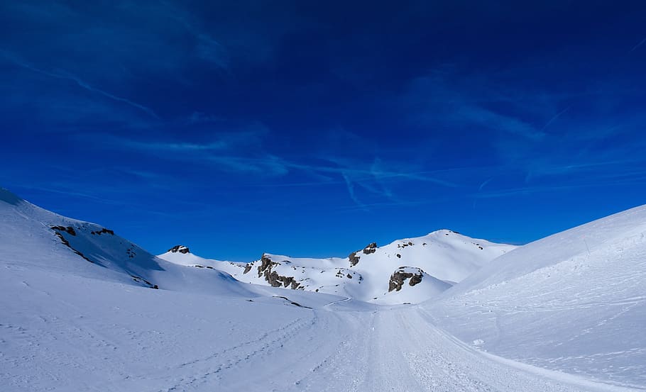 glacier, snow, landscape, mountain, winter, sky, white, blue HD wallpaper