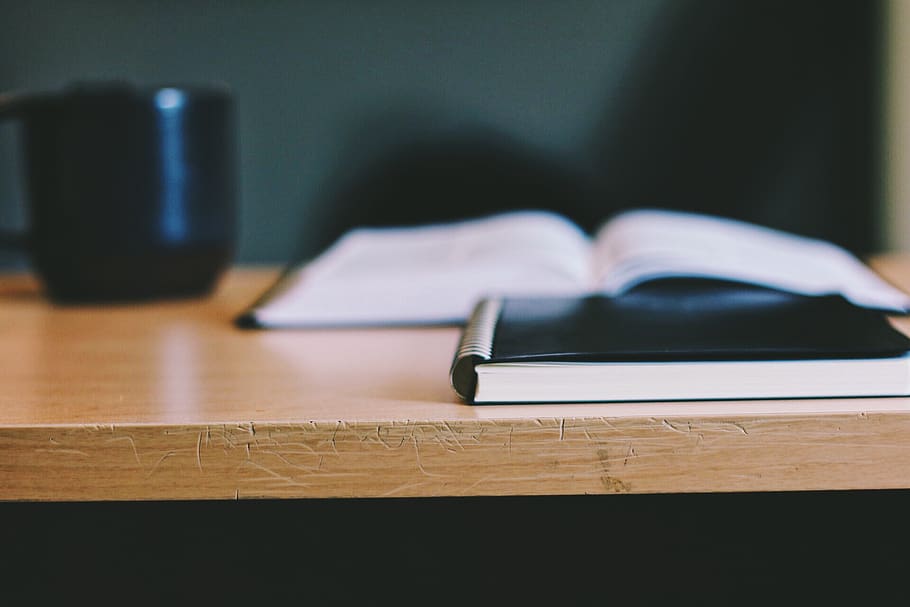 desk, book, table, journaling, selective focus, indoors, pen HD wallpaper