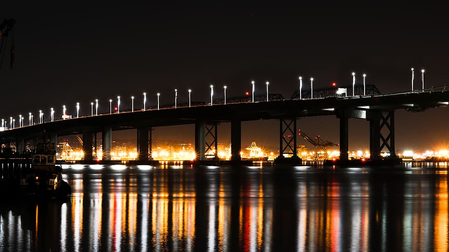 eastern span, water, reflection, architecture, bridge, built structure HD wallpaper