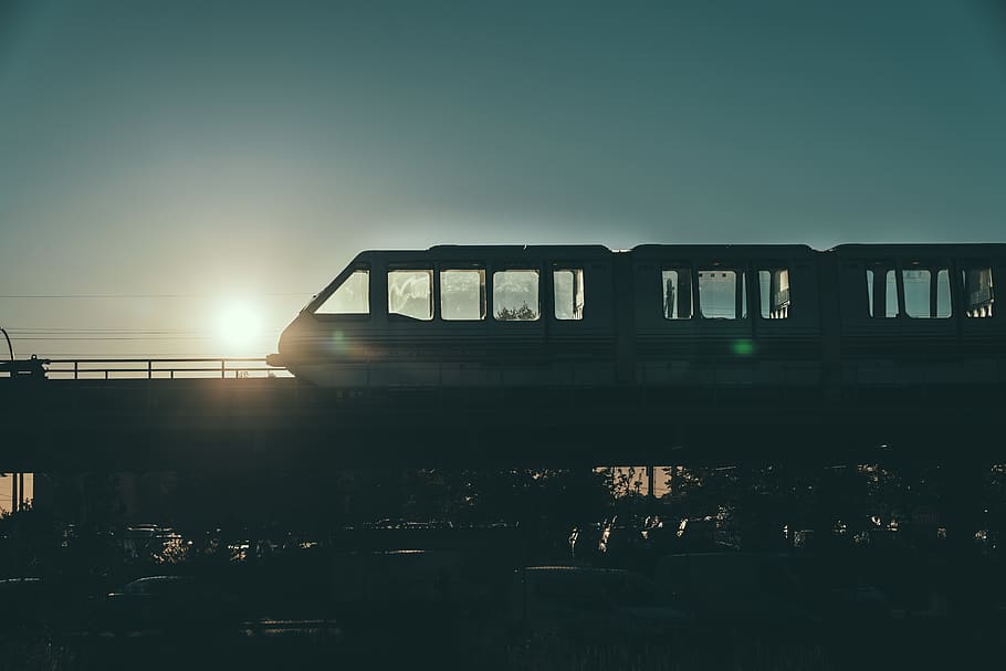white train on railroad, sky, nature, built structure, illuminated HD wallpaper