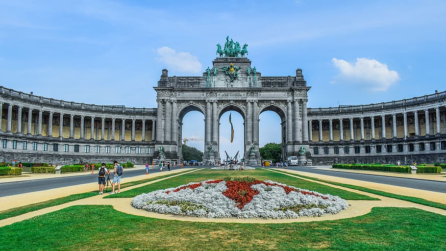 belgium, brussels, cinquantenaire park, triumphal arch, architecture