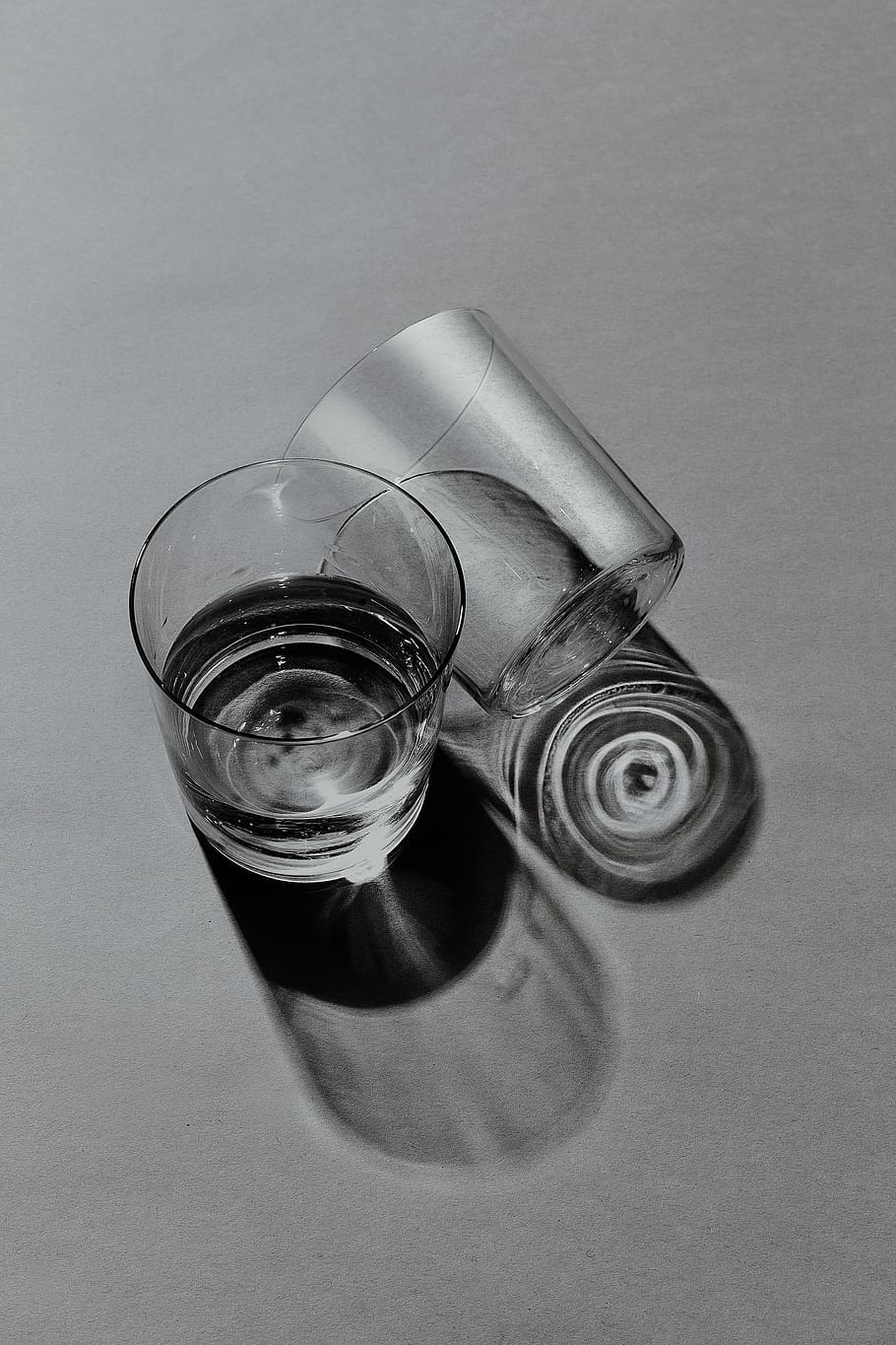 three clear drinking glasses, household equipment, high angle view HD wallpaper