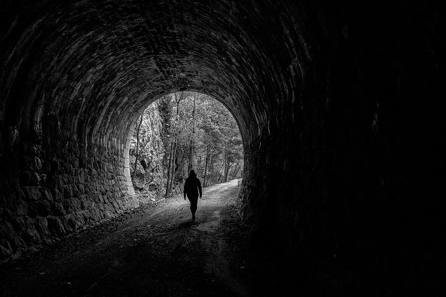 silhouette person, human, tunnel, ferrovia della val rosandra HD wallpaper