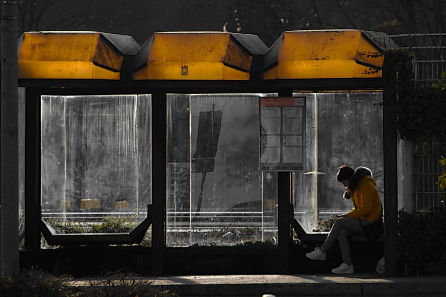 person, human, bus stop, germany, plochingen, nature, outdoors HD wallpaper