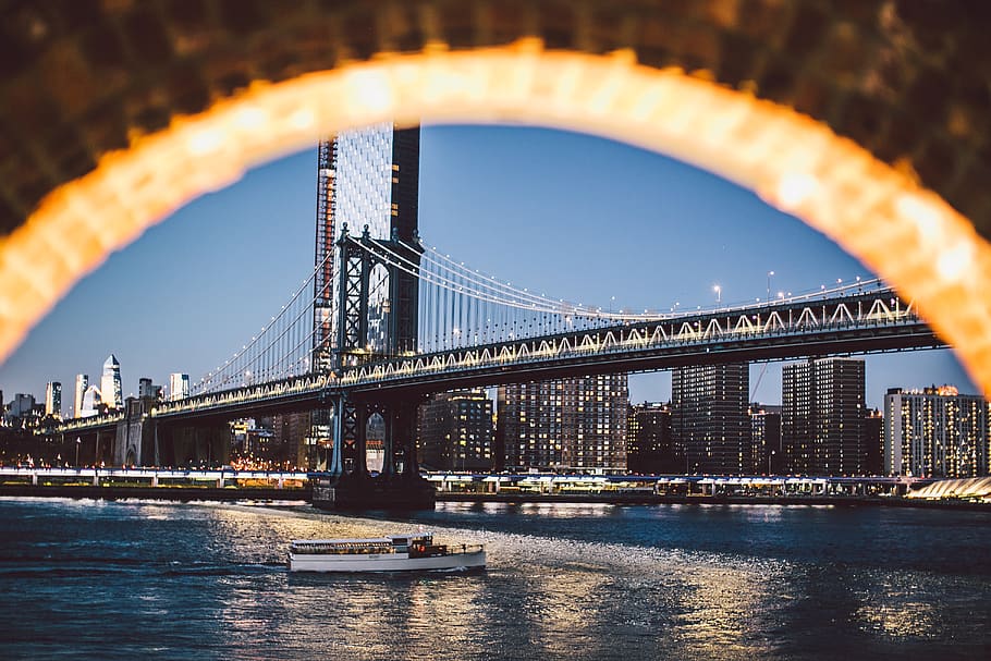 boat below bridge during dusk, built structure, architecture HD wallpaper