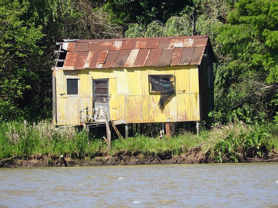 argentina, buenos aires, decayed, abandoned, tiny house, river HD wallpaper