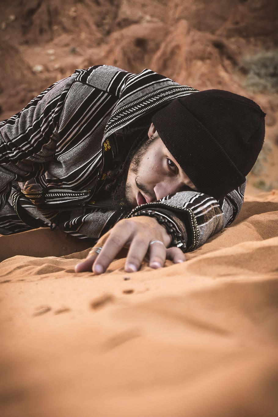 man lying on sand, soil, person, human, outdoors, nature, finger HD wallpaper