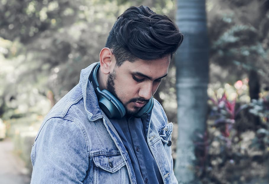 man wearing blue denim jacket, young adult, young men, one person HD wallpaper
