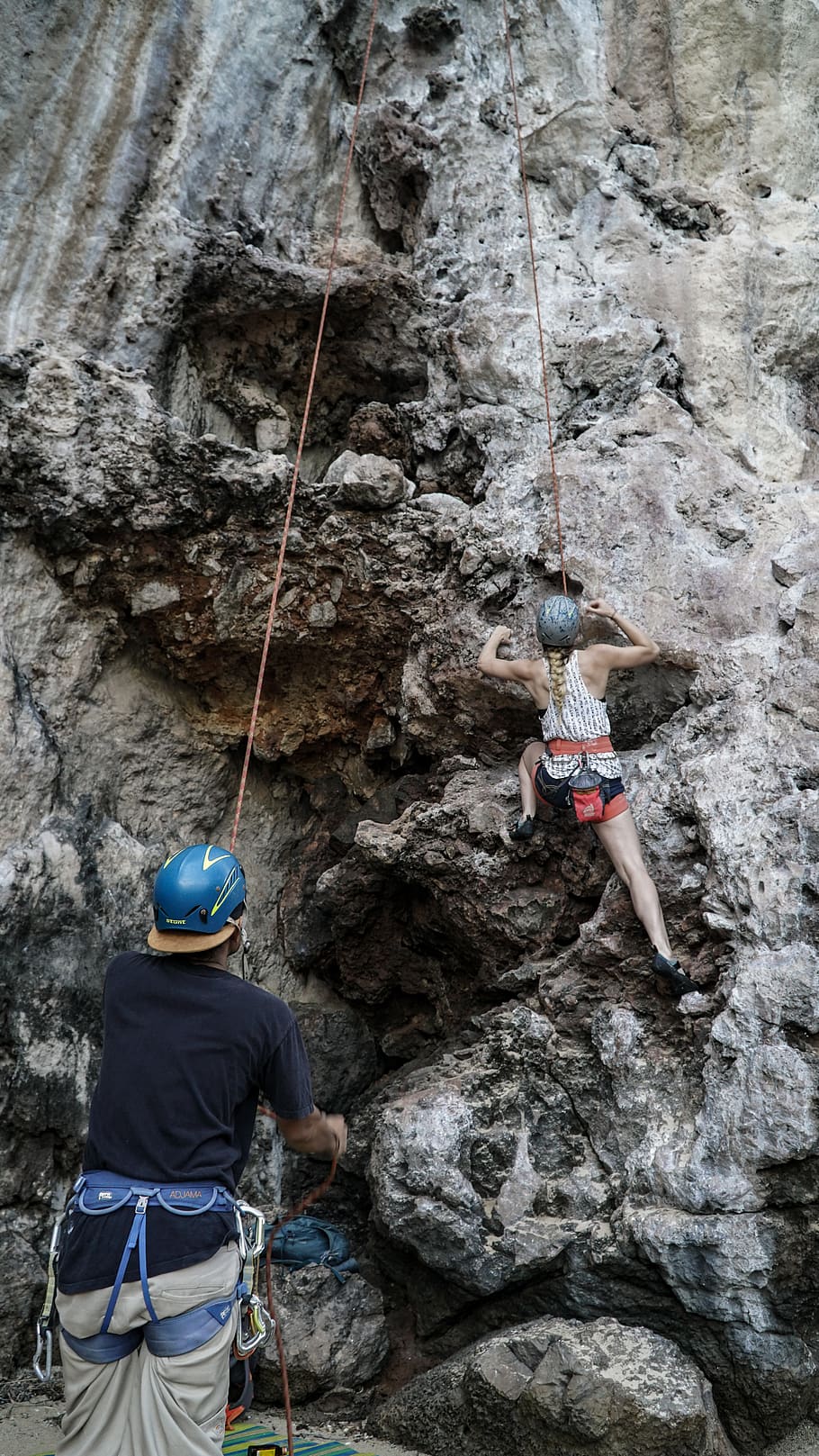 two person climbing on mountain, rock, rock - object, rock climbing HD wallpaper