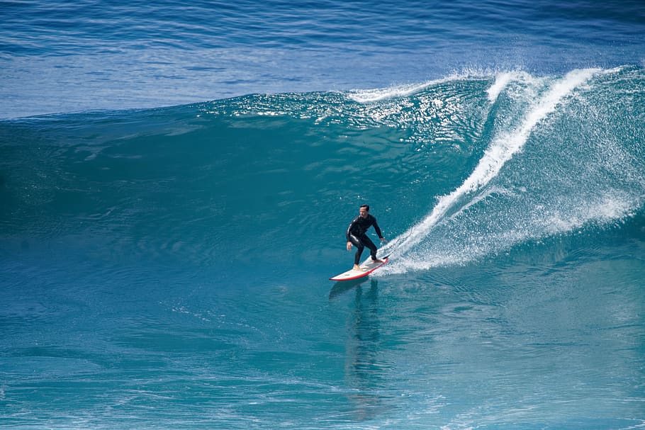 man surfing during daytime, nature, water, outdoors, sea, ocean, HD wallpaper