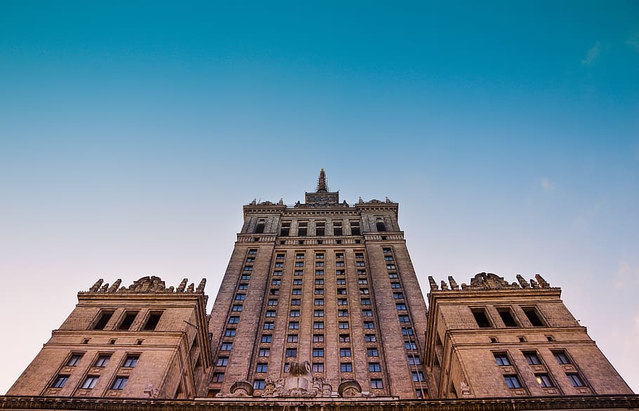 Worm's Eye View of Concrete Building, architecture, blue sky HD wallpaper