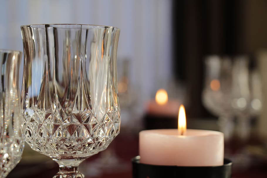 glass, candle, flame, light, burning, fire, focus on foreground HD wallpaper