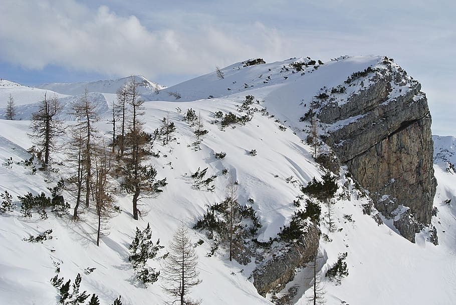 mountains, snow, winter, rock, landscape, alpine, nature, mountaineering HD wallpaper