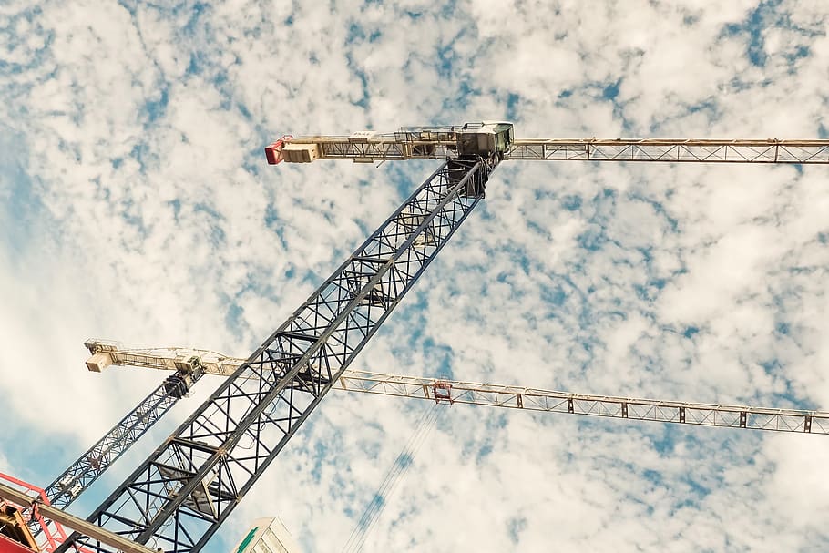 baukran, crane, build, site, sky, crane arm, construction work, HD wallpaper