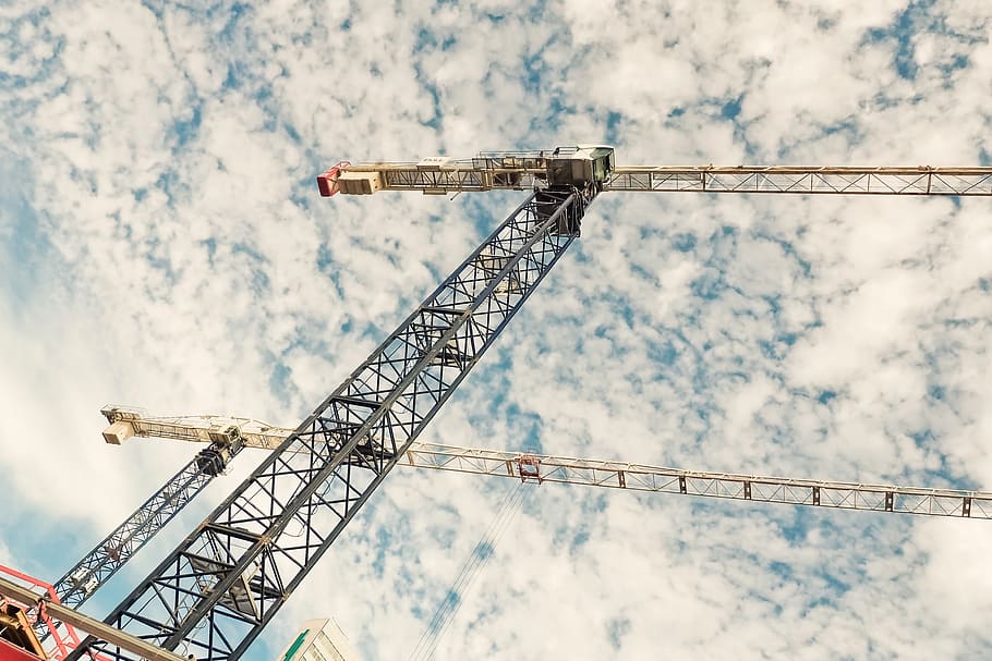 baukran, crane, build, site, sky, crane arm, construction work HD wallpaper