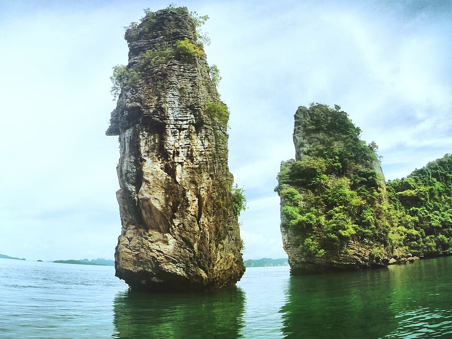 thailang, islands, sea, pho phi phi, sky, tree, tranquility HD wallpaper