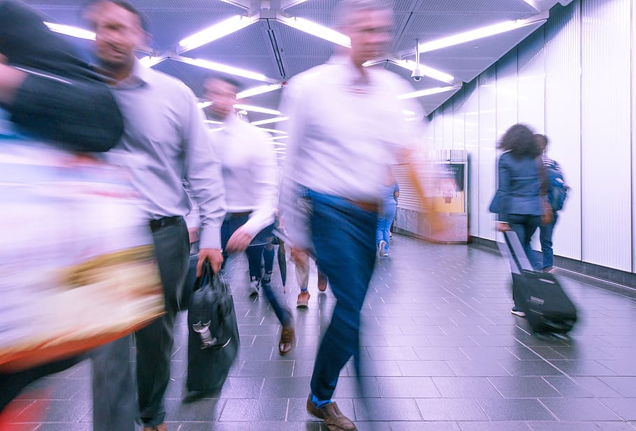 people walking inside white hall, person, human, suitcase, luggage HD wallpaper